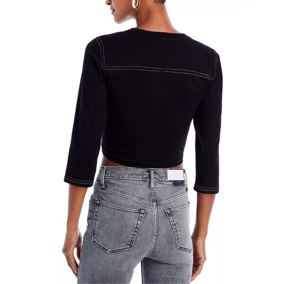 RE/DONE Cropped Varsity Tee in Black With Cream Stitch Size S - Picture 2 of 8